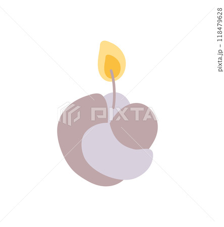 Wax vector decoration aesthetics candle. Hand drawn colored illustration. Delicate romantic element of decor. Cozy glowing burning candle wick. christmas, wedding, birthday, valentine day 118479628