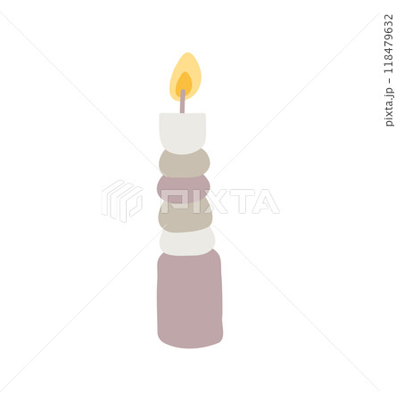 Wax vector decoration aesthetics candle. Hand drawn colored illustration. Delicate romantic element of decor. Cozy glowing burning candle wick. christmas, wedding, birthday, valentine day 118479632