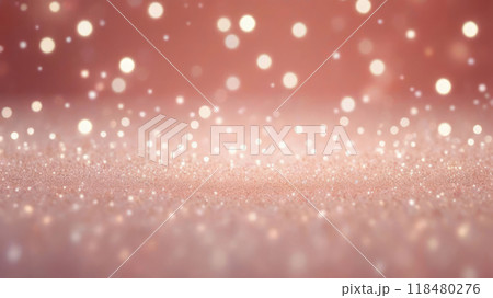 Beautiful luxury gold bokeh on defocused emerald peach fuzz background. 118480276