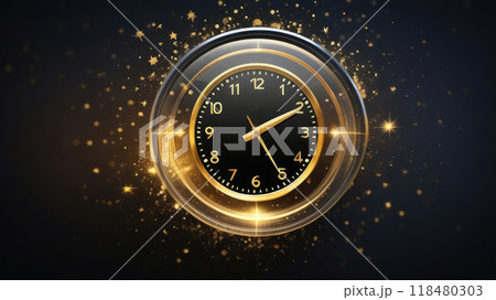 Countdown timer clock on defocused background with gold bokeh lights. 118480303