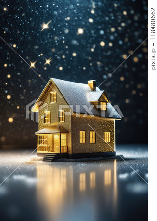 Real estate investment, golden house model, symbolizing homeownership and investment. 118480662
