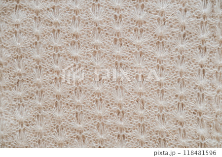 Close-up of the texture of knitted woolen fabric in beige color Close-up of the texture of knitted woolen fabric in beige color 118481596