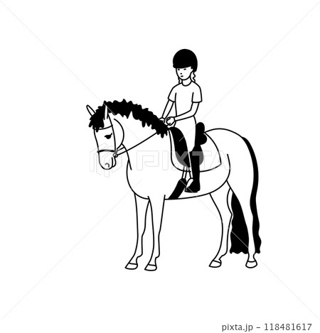 Cute girl riding a pony in training 118481617
