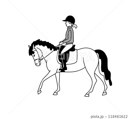 Black and white, a girl riding a cute pony 118481622