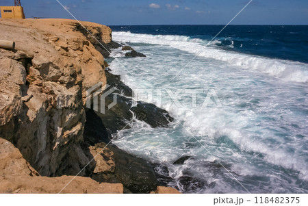 Storm off the steep shore of Big Brother Island, Red Sea, Egypt 118482375