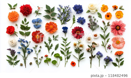 Bright orange flowers frame a light background, showcasing the beauty of nature Bright orange flowers frame a light background, showcasing the beauty of nature 118482496