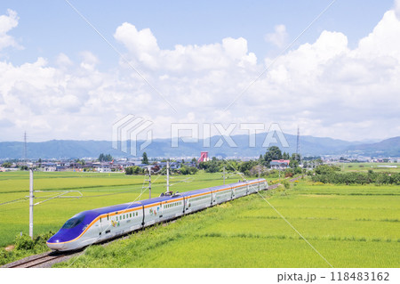 【山形線】田園風景を走行する新幹線つばさ号 118483162
