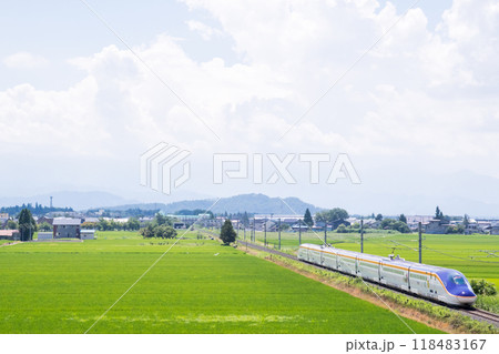 【山形線】田園風景を走行する新幹線つばさ号 【山形線】田園風景を走行する新幹線つばさ号 118483167