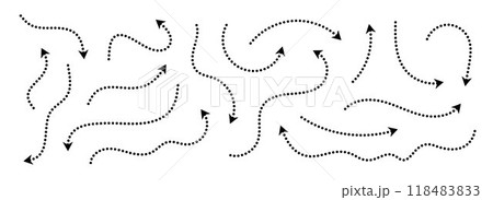 Black dotted arrows set. Wavy and curved dashed...のイラスト素材 [118483833 ...