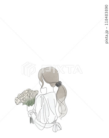 花束を持ったシンプルな女性の線画 花束を持ったシンプルな女性の線画 118483890