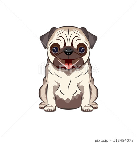 犬｜ちょっとブサカワだけど可愛い顔立ち！パグのイラスト 118484078