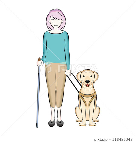 盲導犬|目の不自由な人の歩くお手伝いをする盲導犬ラブラドールのイラスト 盲導犬|目の不自由な人の歩くお手伝いをする盲導犬ラブラドールのイラスト 118485348