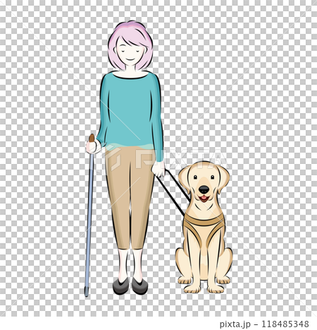 盲導犬|目の不自由な人の歩くお手伝いをする盲導犬ラブラドールのイラスト 盲導犬|目の不自由な人の歩くお手伝いをする盲導犬ラブラドールのイラスト 118485348