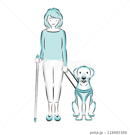 盲導犬(単色)｜目の不自由な人の歩くお手伝いをする盲導犬ラブラドールのイラスト 118485389