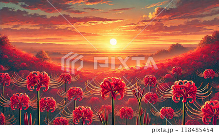 夕日に照らされた彼岸花のイラスト素材 [118485454] - PIXTA