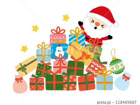 サンタクロースと沢山のプレゼントのイラスト 118485687