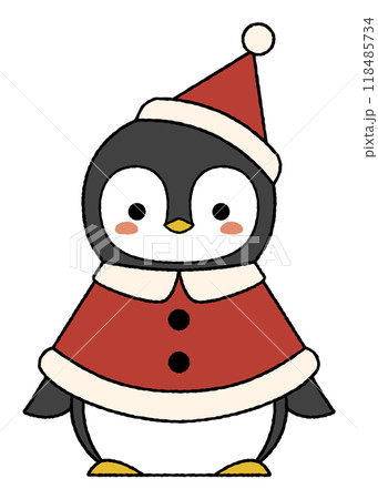サンタの帽子とマントを着たかわいいペンギンの赤ちゃん サンタの帽子とマントを着たかわいいペンギンの赤ちゃん 118485734