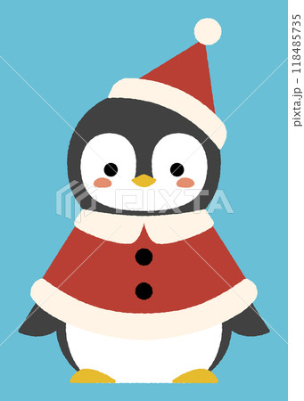 サンタの帽子とマントを着たかわいいペンギンの赤ちゃん サンタの帽子とマントを着たかわいいペンギンの赤ちゃん 118485735