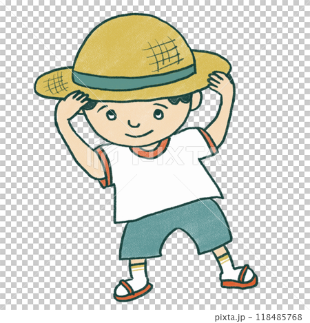 麦わら帽子をかぶる男の子のイラスト 麦わら帽子をかぶる男の子のイラスト 118485768