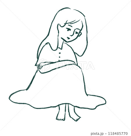膝を抱える女性（線のみ） 118485770