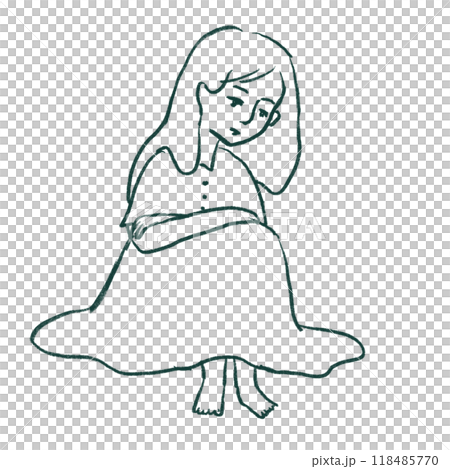膝を抱える女性（線のみ） 118485770