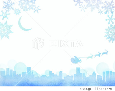 街にサンタクロースがやってきた絵本ような可愛らしいクリスマスイラスト。水彩画を使用した優しい色合い。 118485776