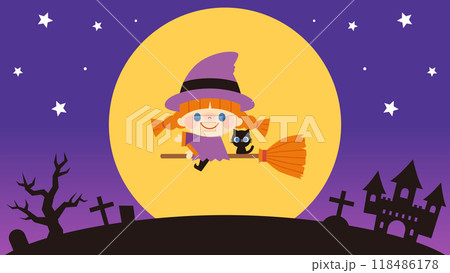 満月の背景とハロウィンの仮装をした子供 118486178