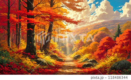 紅葉の山道 紅葉の山道 118486344