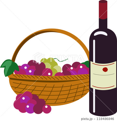 かごに入ったブドウとワインのイラスト 118486846