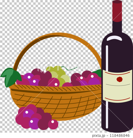 かごに入ったブドウとワインのイラスト 118486846