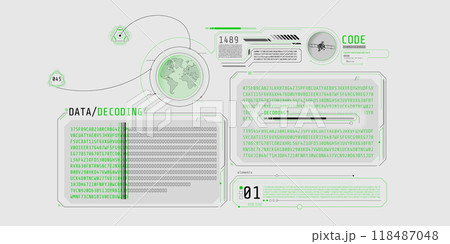 Futuristic HUD design of satellite data decoding program. Futuristic HUD design of satellite data decoding program. 118487048