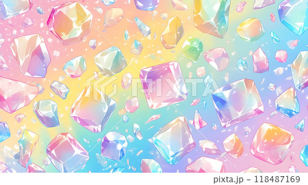 ファンシーでカラフルなパステルカラーのたくさんの石のイラスト背景 118487169