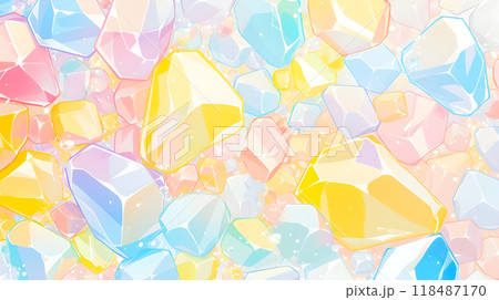ファンシーでカラフルなパステルカラーのたくさんの石のイラスト背景 118487170