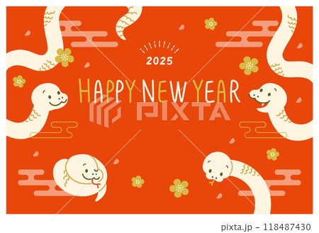 年賀状 2025年 令和七年 巳年 蛇 和 テキストスペース 年賀状 2025年 令和七年 巳年 蛇 和 テキストスペース 118487430