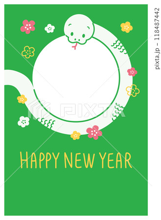 年賀状　2025年　令和七年　巳年　蛇 　写真　ポップ　フォトフレーム 118487442