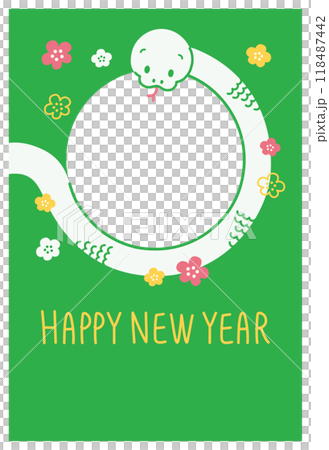 年賀状　2025年　令和七年　巳年　蛇 　写真　ポップ　フォトフレーム 118487442