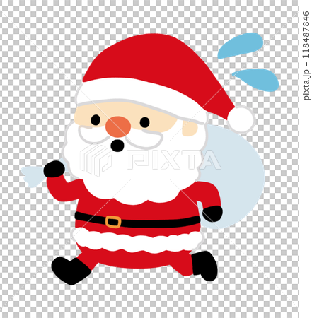 Illustration of a running Santa Claus Santa running with a gift bag Illustration of a running Santa Claus Santa running with a gift bag 118487846