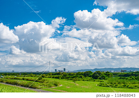 淀川右岸堤防上からの風景　摂津市 118488043