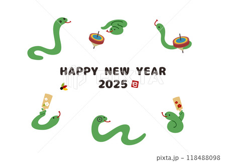 2025年　年賀状横　元気に遊ぶヘビのイラスト 118488098
