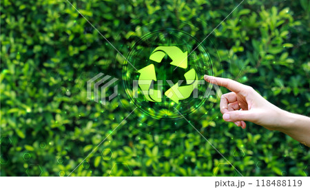 Recycling in environmental sustainability, recycling symbol, bins, plastic bottles and reducing carbon emissions, protect the environment, reducing waste, recycling materials. earth day. 118488119