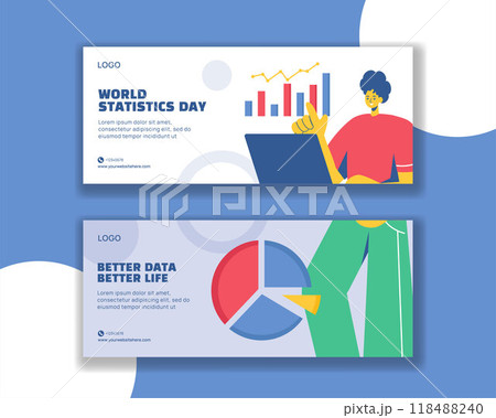 Statistics Day Horizontal Banner Flat Cartoon Hand Drawn Templates Background Illustration 118488240