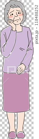 高齢女性_おばあちゃん_困った顔_全身 118488252