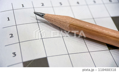 Mind Games.The Crossword Challenge.A close-up view of a crossword puzzle  118488318