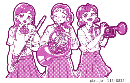 楽器を持つ笑顔の女の子3人のイラスト 118488324