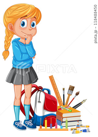 Schoolgirl with Study Supplies 118488450