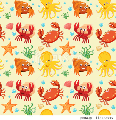 Colorful Marine Life Seamless Pattern 118488545