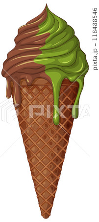 Chocolate and Pistachio Ice Cream Cone Chocolate and Pistachio Ice Cream Cone 118488546