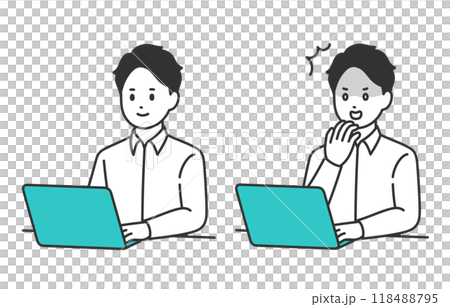 A set of young men looking at a computer and posing in shock [People vector illustration material] 118488795