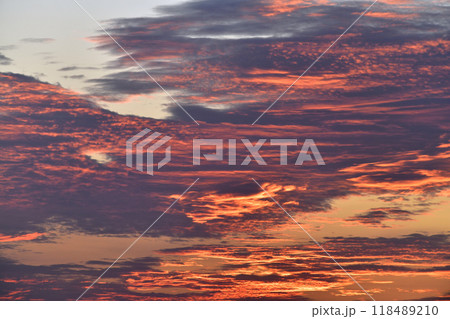 日本の横浜都市景観 9月。猛烈な暑さが続く日本列島。朝焼けに染まる東の空…＝9月18日、横浜市内から 118489210