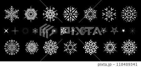 Snowflakes icon collection. Graphic modern black and white ornament. 118489341
